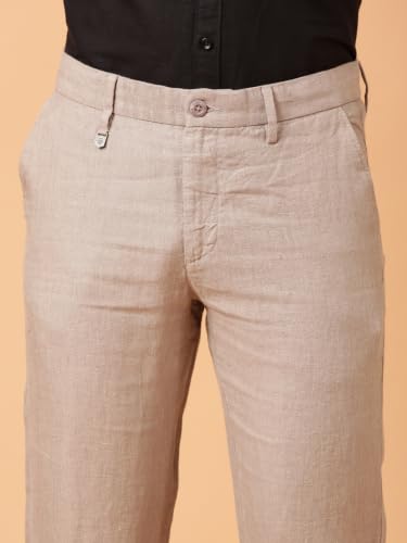Linen Club Men's Pure Linen Solid Regular Fit Casual Trouser Beige