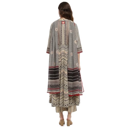 BIBA Women's Beige Cotton Anarkali Suit Set (SKD9727SS24BEG