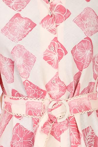 W for Woman Off-White Floral Printed Cotton Flax Flared Shirt Dress with Belt - (W13748-127069-S)