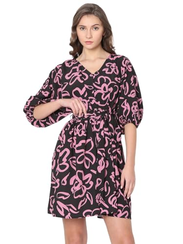 Vero Moda Women's Polyester Fit and Flare Above The Knee Dress (10320333-Jet Black_Jet