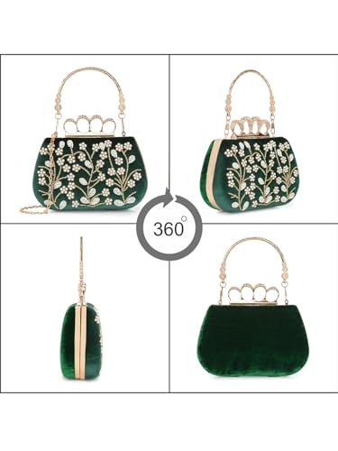 TOOBA Women's Green P Handicraft Beautiful Bling Box Clutch Bag for Wedding, Banquet, Gift Family, & Friends
