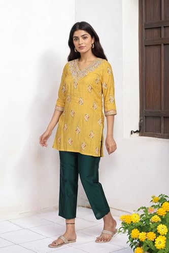 W for Woman Yellow Embroidery Zari Work Straight Kurta (W13914-125062-L)
