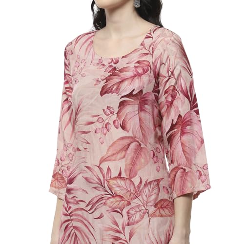 Biba Women Pink Modal Floral Printed Straight Kurta Set_46