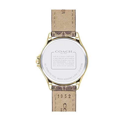 Coach Modern Sport Qtz Basic Gold Round Dial Women's Watch|Brown Calfskin Material|Brown Color Band - 14503218