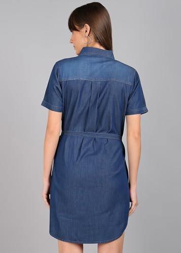 Gaucha Casual Wear Short Length Cotton Denim Dark Blue Short Dress for Women & Girls