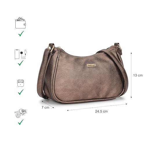 Fastrack Shimary-Toned Textured Sling Bag for Women, Girls and Ladies | Adjustable Sling Straps with Zipper Closure | Ladies Purse Handbag | Slings for Casual Carry