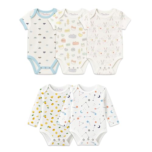 MOM'S HOME Organic cotton Baby Bodysuit | Pack of 5 | 3-6 Months