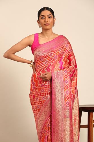 MOHEY Women's Rani Art Silk Embroidered Saree (Rani)