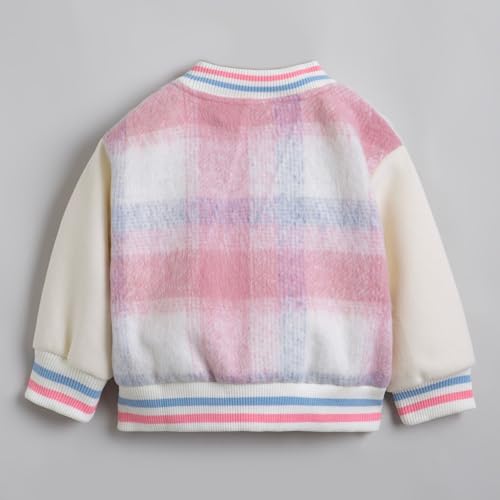 Hopscotch Female Full Sleeves Multi Textured Checkered Jacket For Ages (3-4 Years)