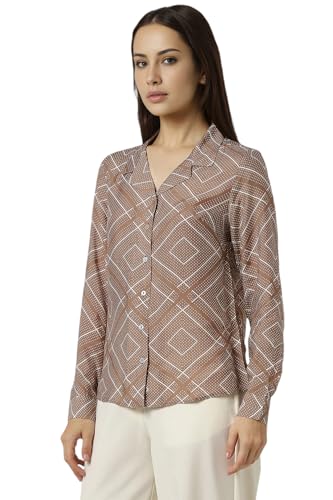Women Brown Print Long Sleeves Formal Shirt