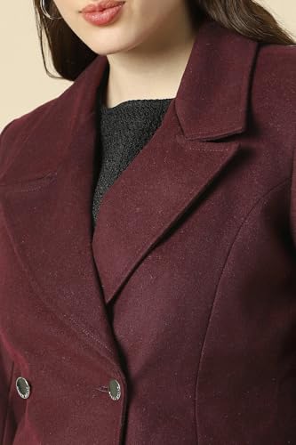 Women Maroon Solid Casual Jacket