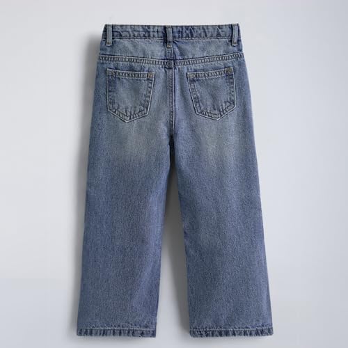 Hopscotch Girls Ripped Straight Fit Cotton Jeans in Blue Color for Age (9-10 Years)