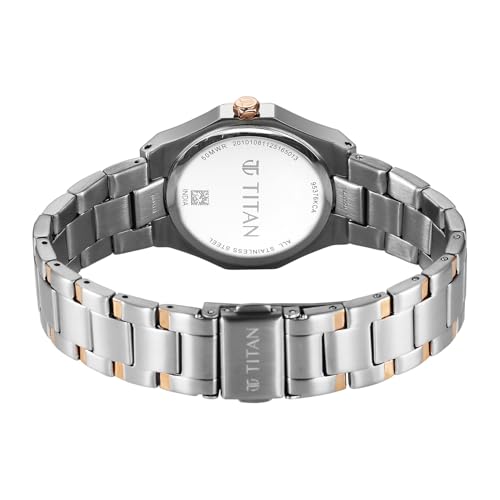 Titan Ladies Purple Radiance with Green Dial Silver & Rose Gold Metal Strap Watch for Women - 95376KM01