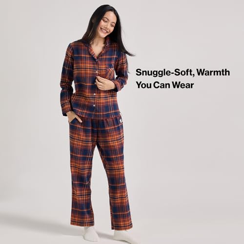 NYKD (NYS902 Cotton Checked Coords Set Night Suit for Women | Relaxed Fit, Collar Neckline Shirt with Full Sleeves & Pants| Perfect for Sleep & Lounge Wear (Navy & Brown, 2XL)