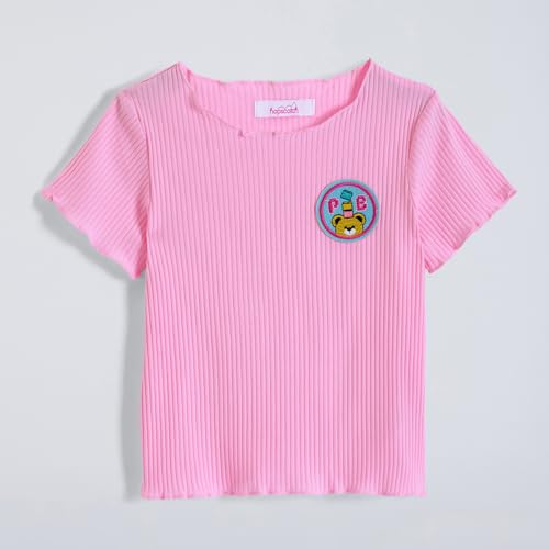 Hopscotch Girls Short Sleeves Pink 2-Pc Heart Applique T-shirt & Dungaree (5-6 Years)