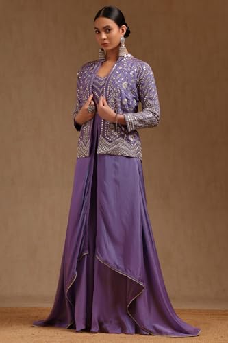 Soch Womens Purple Chinon Embroidered Co-Ord Set With Mirror Work