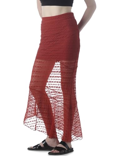 ONLY Women's Self Design Regular Fit High-Rise Red Skirt