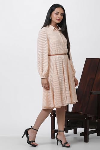 W for Woman Pink Solid Jacquard Flared Dress_24FEW10775-820827_XS