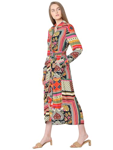 VERO MODA Women Ethnic Motifs Multicolor Viscose Midi Length Fit and Flare Dress