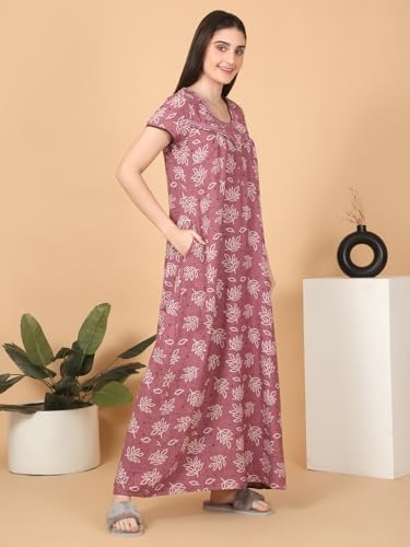 Sweet Dreams Women Printed Full Length Night Dress Rose