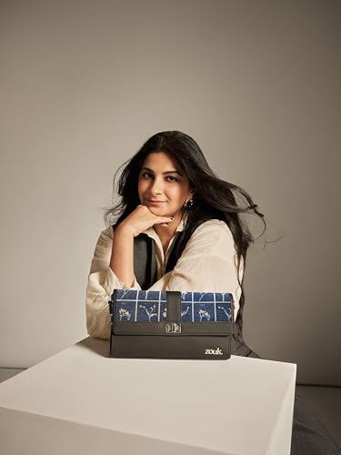 ZOUK Rhea Kapoor Tarini Clutch for Women | Elegant Flap Closure Evening Clutch | Detachable Adjustable Strap | Party & Formal Event Purse | Lakshadweep Azure