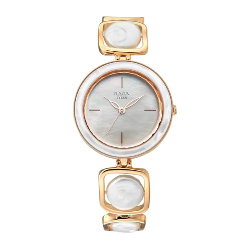 Titan Raga Power Pearls 2.0 with Quartz Analog Mother of Pearl Dial Rose Gold Brass Strap Watch for Women - 95250WM02F