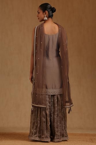 Soch Womens Grey Fendi Embroidered Suit Set With Mirror And Stone