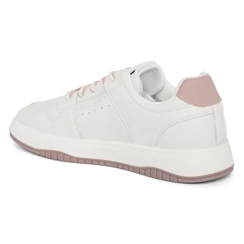 ROSEMEAD Women Casual Sneaker Shoes |Stylish and Comfortable Lace-Up Style Soft Cushioned Insole, Slip-Resistance (White-Peach) White-Peach_UK- 3
