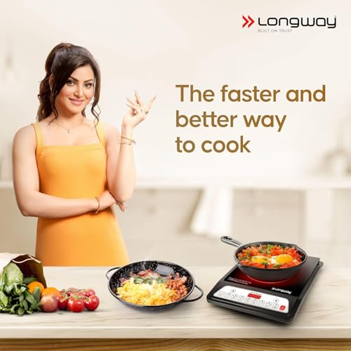 Longway Ember Plus 2000 Watt Induction Cooktop with Auto Shut-Off & Over-Heat Protection With 7 Cooking Mode & BIS Approved | 2 Years Warranty (Black, Push Button)
