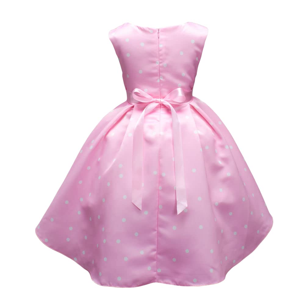 Hopscotch Girls Sleeveless Polka Dot Print Party Dress In Pink Color for Ages 6-7 Years