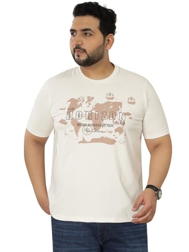 JOHN PRIDE Plus Size Men Regular Fit Printed Short Sleeves Off White Round Neck Stretchable T-Shirt (JPTSR32462_8XL_Off White)