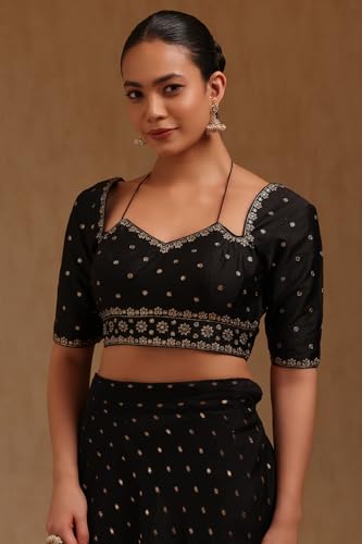 Soch Womens Black Tussar Embroidered Padded Blouse with Zari