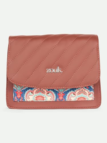 ZOUK Kovil Blue Abstract Printed Vegan Leather Black Flap Closure Beyond Basic Sling Bag For Women's Girls