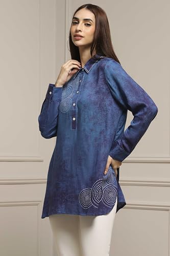 Biba Women Blue Viscose Rayon A-Line Printed Top_40