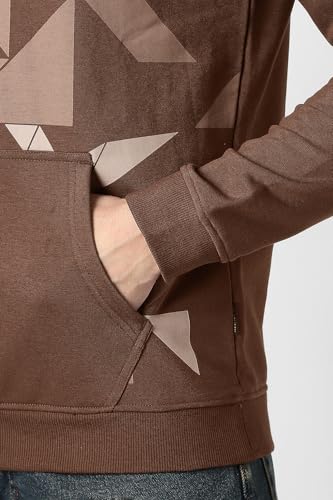 Men Brown Print Hooded Neck Sweatshirt