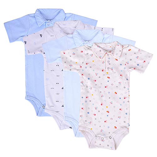 MOM'S HOME New Born Baby Unisex Organic Cotton T-shirt Bodysuit (Multicolour, Age 3-6 Months) - Pack of 4