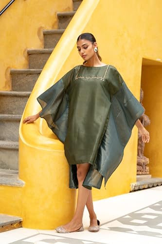 MIORAH Zari Tissue Dress with Viscose Slip for Women & Girls, Oversized Zari Tissue Ethnic Dress for Women’s, Round Neck & Hand Embroidery with Cut Dana (Colour- Olive Green, Size- 3XL)