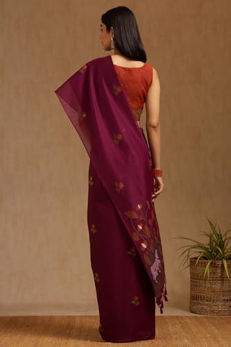Soch Womens Magenta Chanderi Pichwai Print Saree
