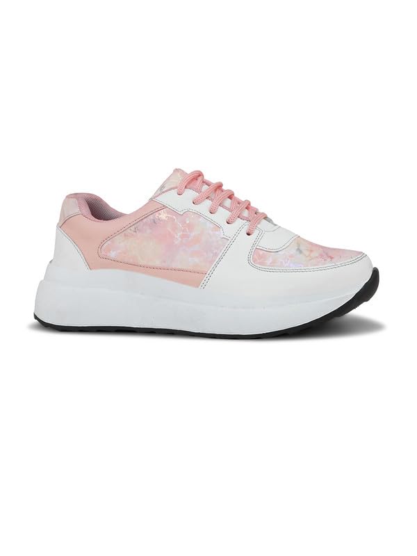 XE Looks Women Pink Printed Lace-Up Sneakers | Comfortable Lightweight Soft Sole Casual Shoes for Girls | Fashionable, and Stylish Design Footwear | Ideal for Walking, Running and Daily Use