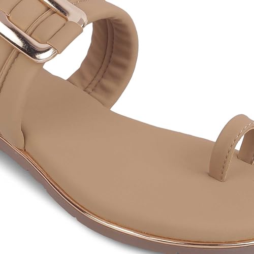 tresmode Perry Women's Flats Sandals Camel, 6 UK / 39 EU - Open Toe Ladies Dress Footwear Soft Comfortable