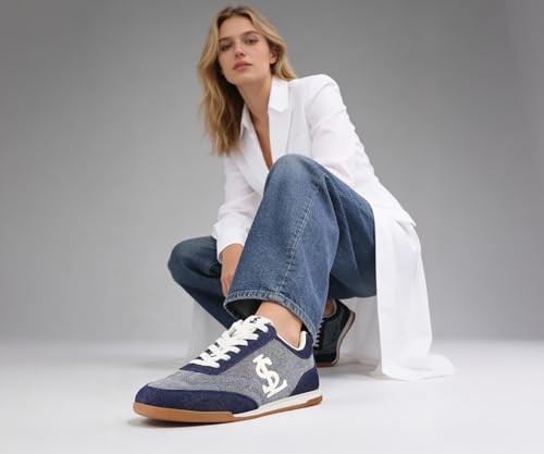 LOUIS STITCH Women’s Navy Blue Casual Lightweight Denim Sneakers | Ortholite Cushioned Comfort | Dual-Color TPR Sole | Lightweight & Comfortable Casual Lace-Up Shoes | LSD-SNK-DNM-NBU | UK-3