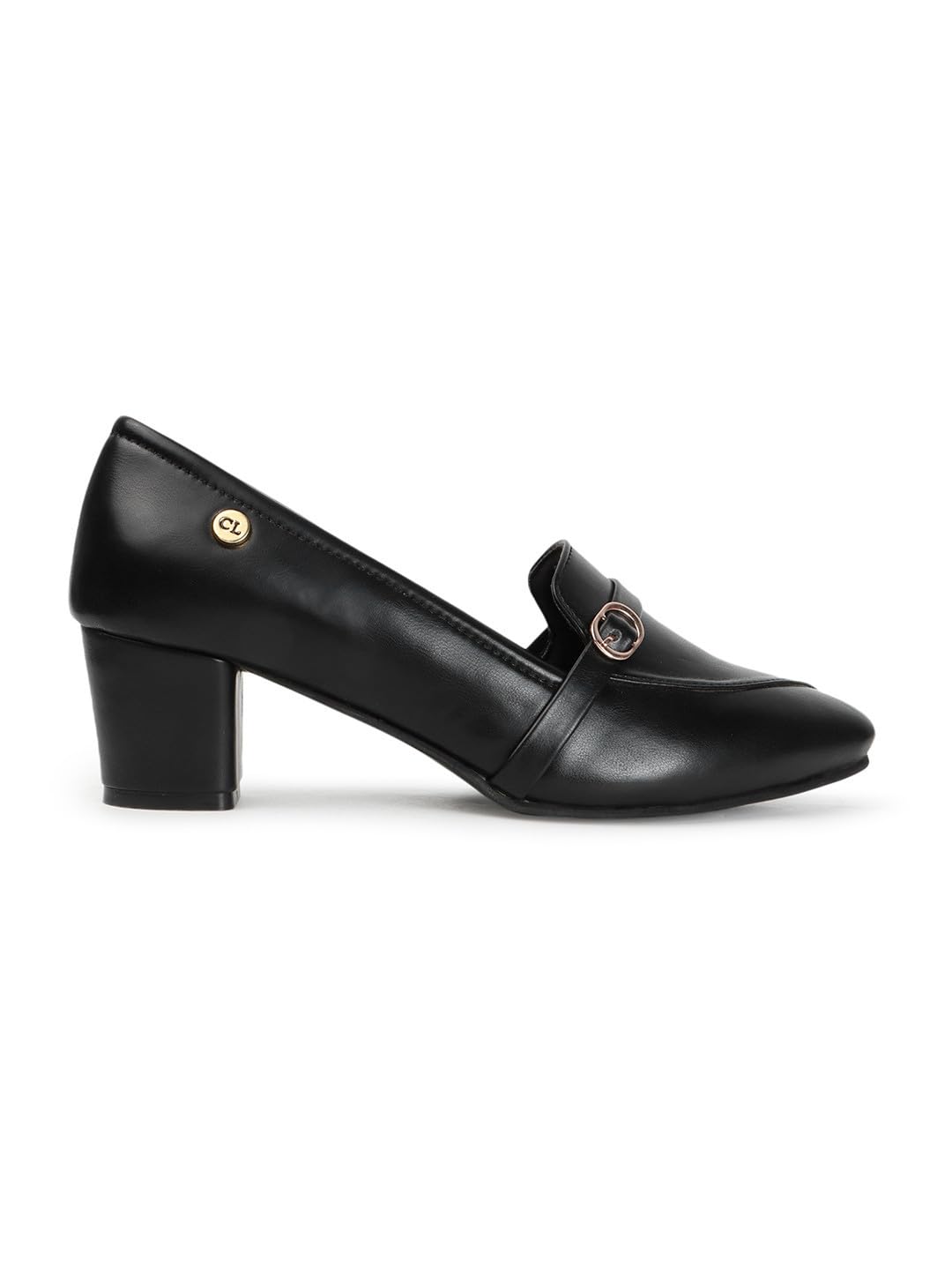 Carlton London Women Black Stylish Slip-on Pump Shoes with Block Heels, Pointed Toe for for Casual, Office and Daily Use (41)