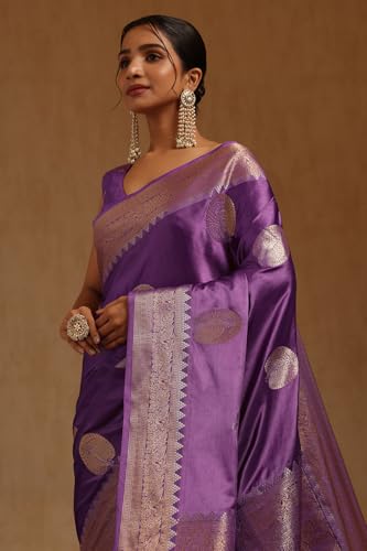 Soch Womens Lavender Satin Zari Woven Saree