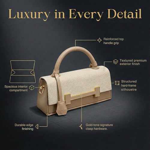 KUNCHI PRISM Textured Flap Top Handle Handbag for Women with Detachable Sling Strap | Metal Accent Closure | Structured Evening Purse for Parties and Formal Occasions (BROWN)
