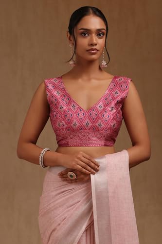 Soch Womens Pink Linen Solid Saree