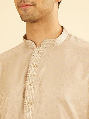Manyavar Men's Viscose Blend Self Design Jacquard Weave Traditional Kurta Set (Natural,XL)
