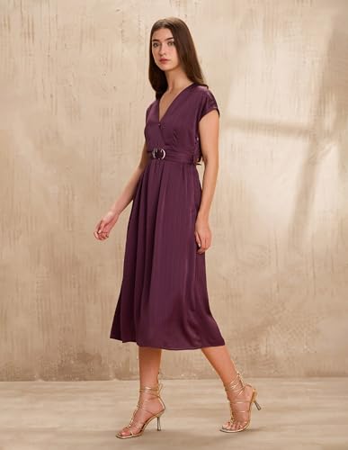 U.S. Polo ASSN. Wrap Midi Dress with Belt (UWAW25DRS221_Purple_XS)