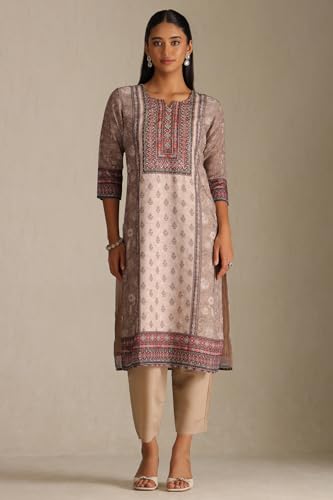 Soch Women's Poly Linen Kurta Set (EWA5CD22193_Beige