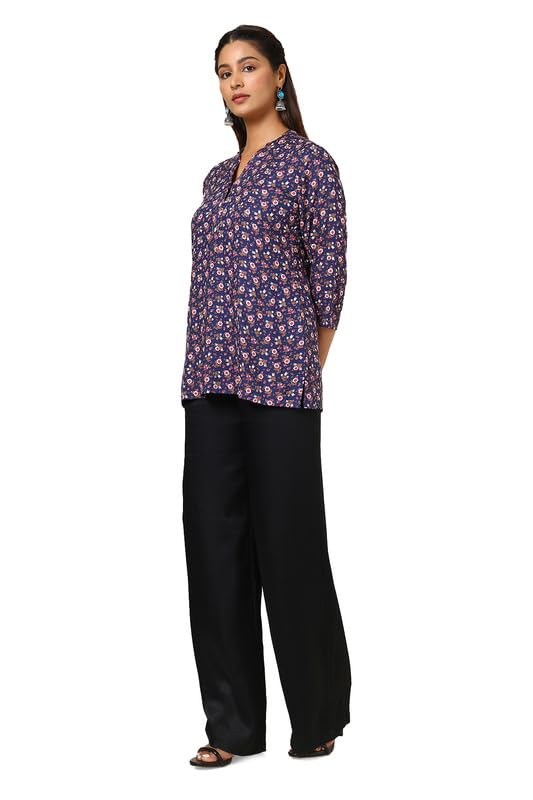 Soch Womens Navy Blue Rayon Floral Print Tunic
