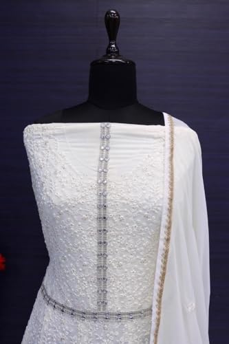 RUDRAPRAYAG Georgette And Santoon Embroidered Ankle Length Anarkali Gown For Women White
